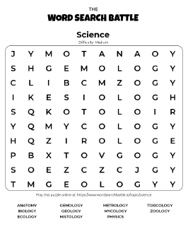 Printable Science Word Search Preview