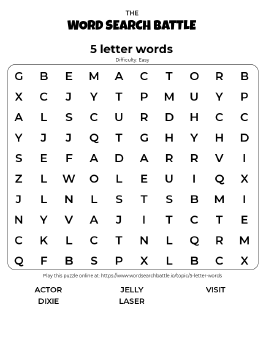 Printable Easy 5 letter words Word Search
