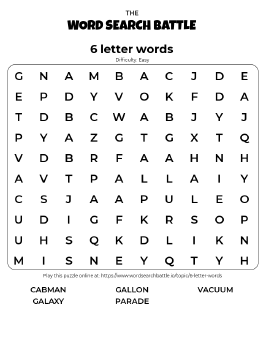 Printable Easy 6 letter words Word Search