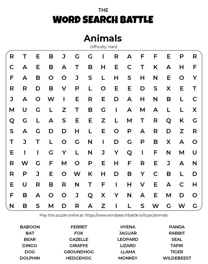 Zoo Animals Word Search Allfreekidscraftscom Printable Word Search Animals Word Search