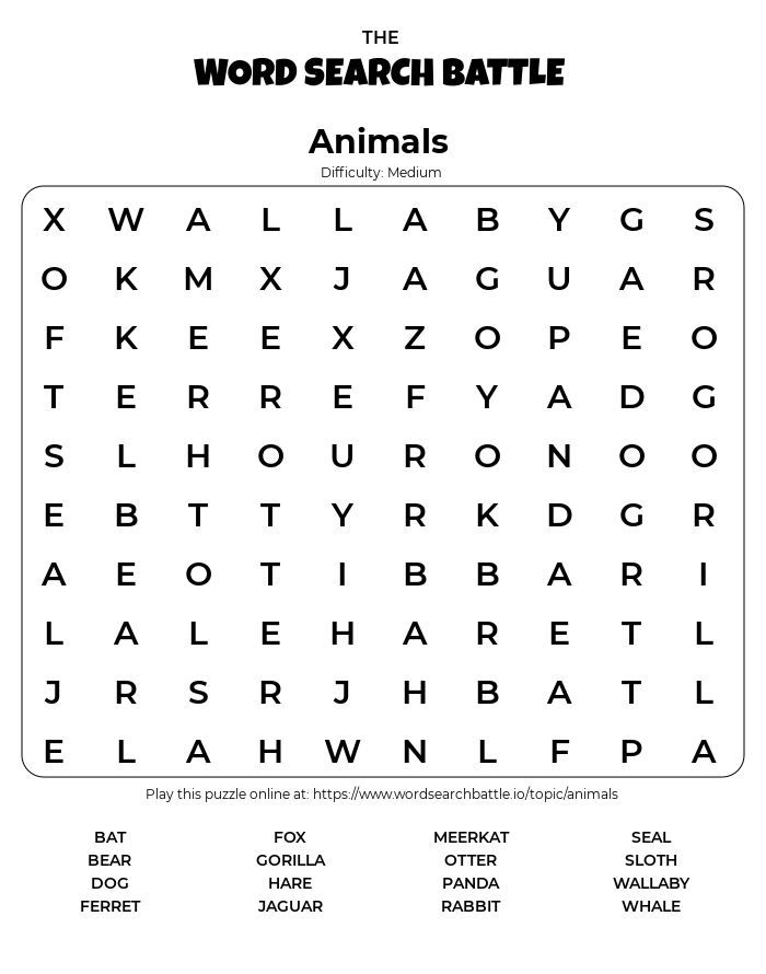 Forest Animals Word Search Free Printable Set vrogue co