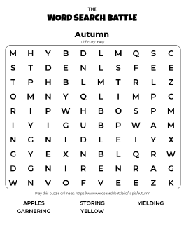 Printable Easy Autumn Word Search