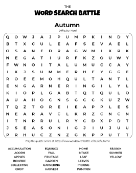 Printable Hard Autumn Word Search