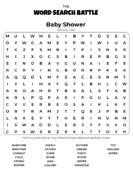 Printable Hard Baby Shower Word Search