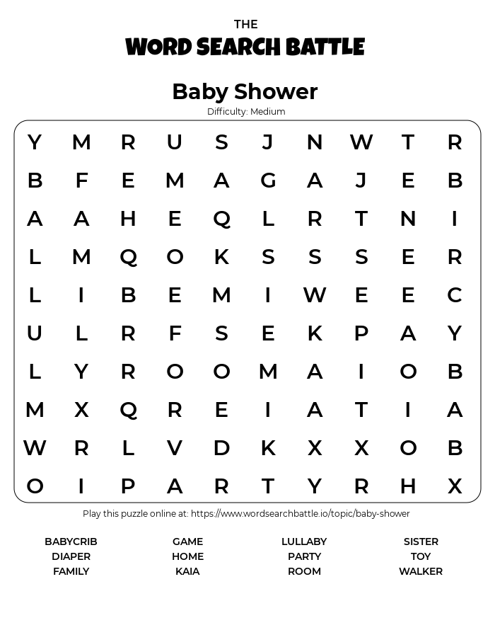 Printable Baby Shower Word Search