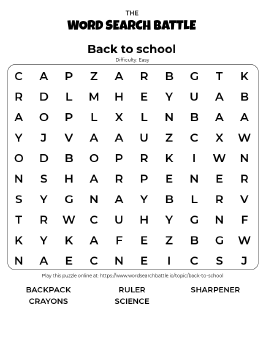 Printable Easy Back to School Word Search