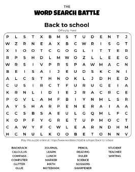 Printable Hard Back to School Word Search