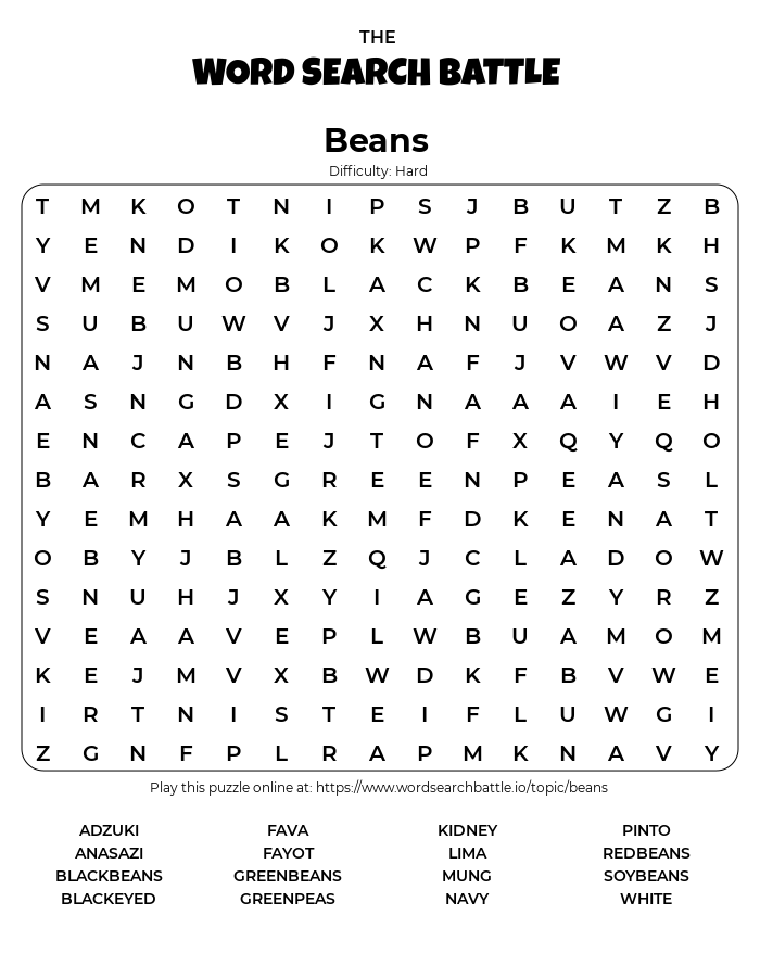 Printable Beans Word Search