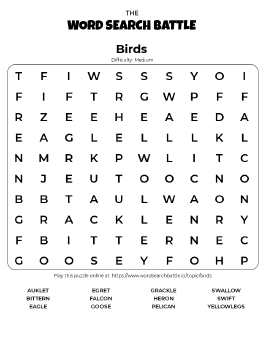 birds word search play online print