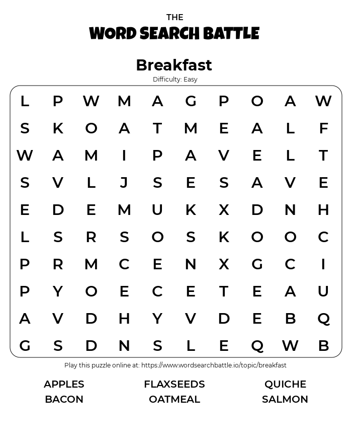 Printable Breakfast Word Search