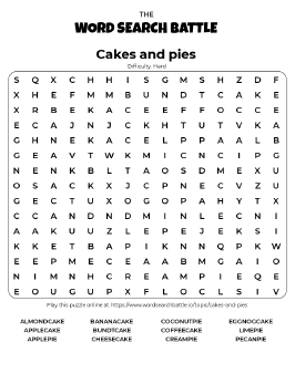 Printable Hard Cakes and Pies Word Search