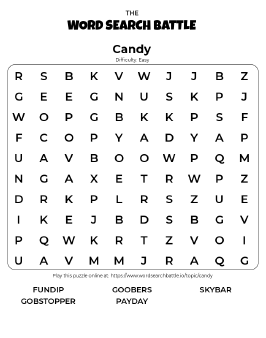Printable Easy Candy Word Search