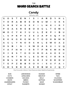 Printable Hard Candy Word Search