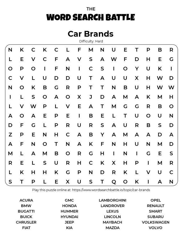 Luxury Brands Word Search