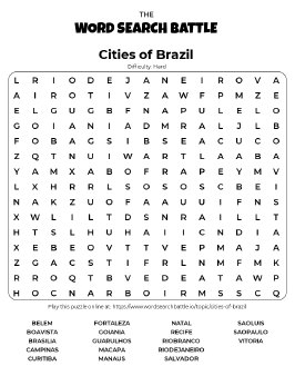 Printable Hard Cities of Brazil Word Search