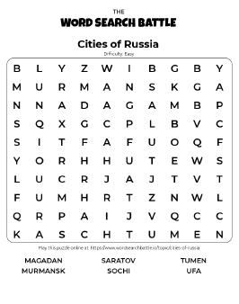 Printable Easy Cities of Russia Word Search
