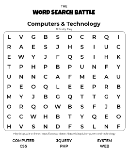 Printable Easy Computers & Technology Word Search