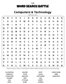 Printable Hard Computers & Technology Word Search