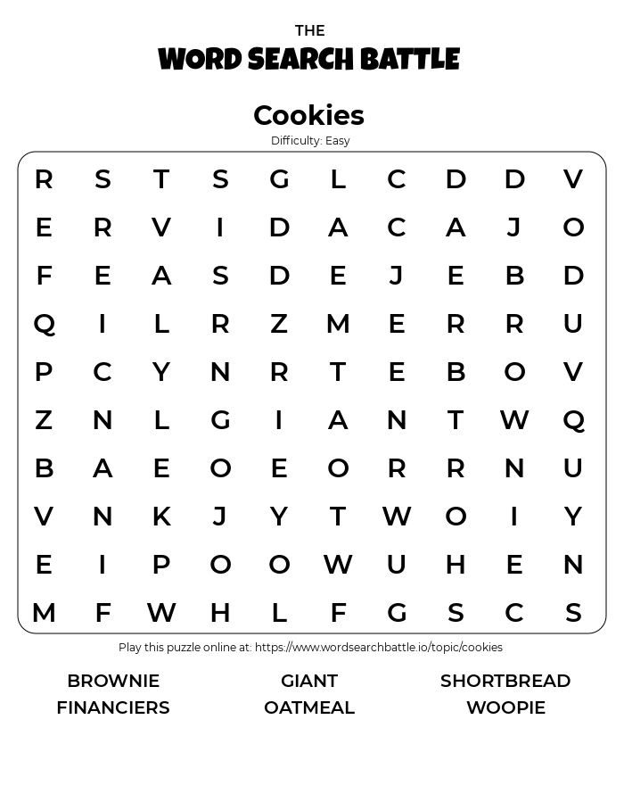 Printable Cookies Word Search