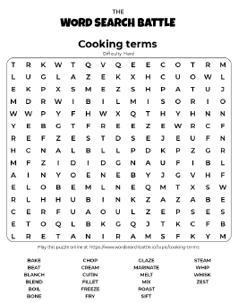 Printable Hard Cooking Terms Word Search