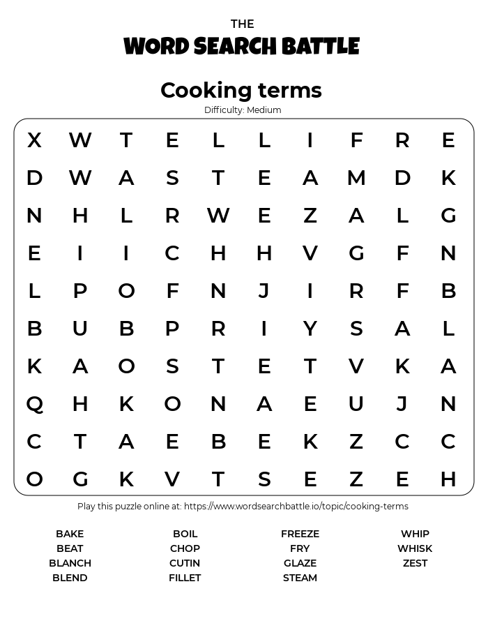 Printable Cooking Terms Word Search