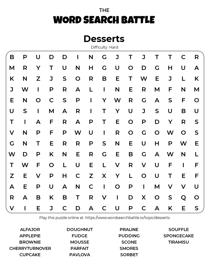 Printable Desserts Word Search