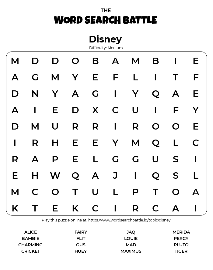 Printable Disney Word Search