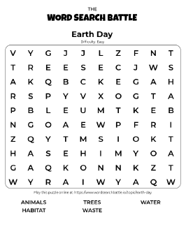 Printable Easy Earth Day Word Search