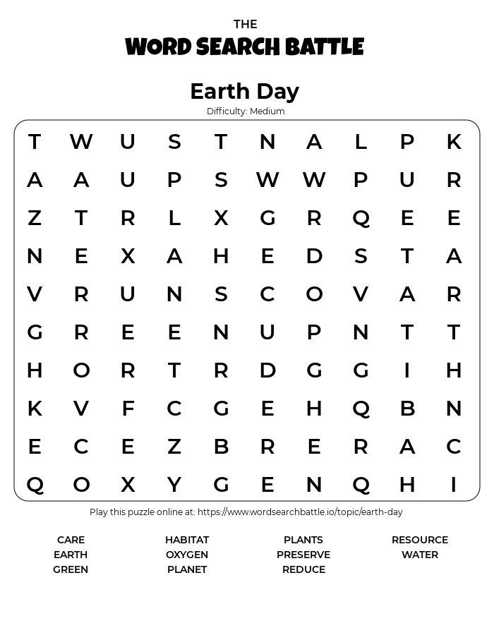 Printable Earth Day Word Search