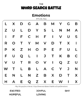 Printable Easy Emotions Word Search