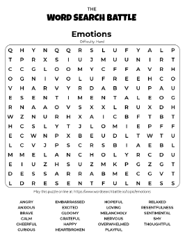 Printable Hard Emotions Word Search