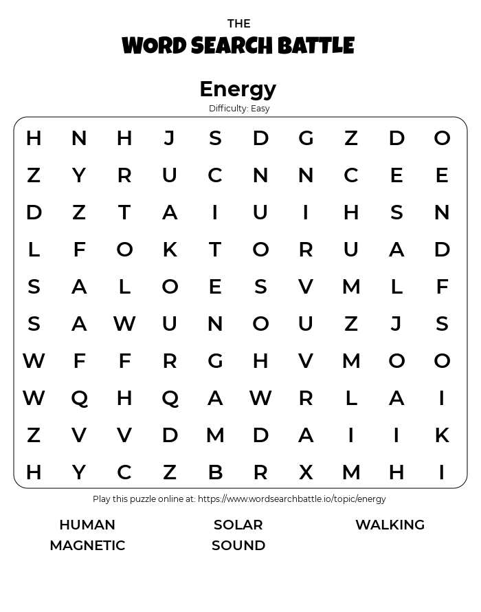 Printable Energy Word Search