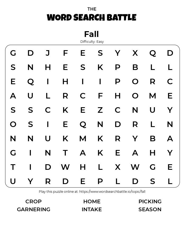 Printable Fall Word Search