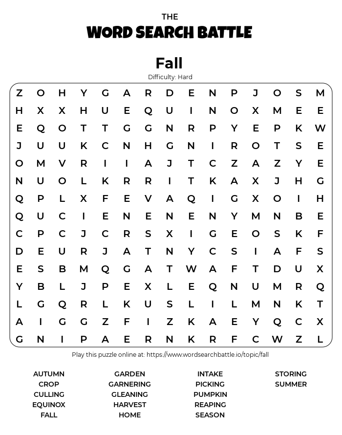 Printable Fall Word Search