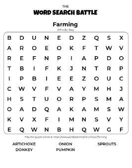Printable Easy Farming Word Search