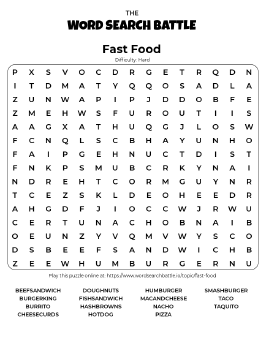 Printable Hard Fast Food Word Search