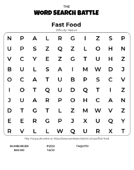 Fast Food Word Search Play Online -