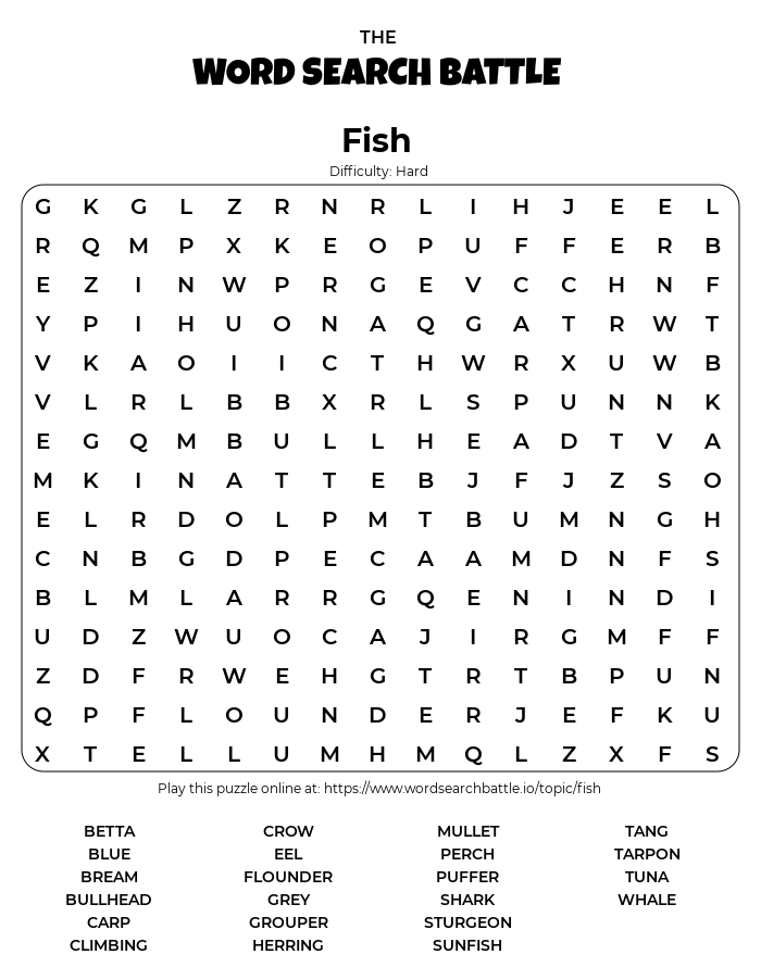 Printable Fish Word Search