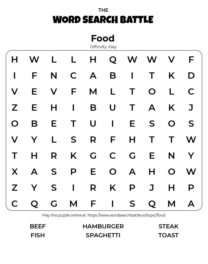 Food Word Search Printable Printable Word Searches