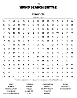 Printable Hard Friends Word Search