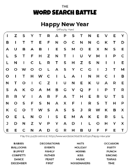 Printable Hard Happy New Year Word Search