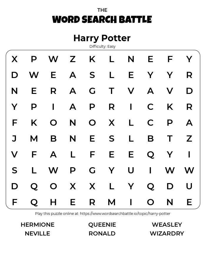 mega harry potter word find word search wordmint harry potter word