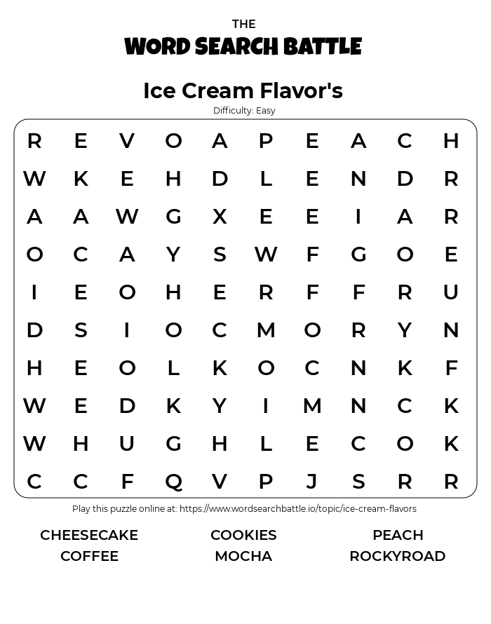 Printable Ice Cream Flavor s Word Search