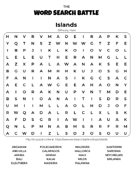 Printable Hard Islands Word Search