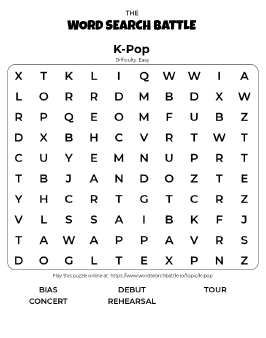 Printable Easy K-Pop Word Search