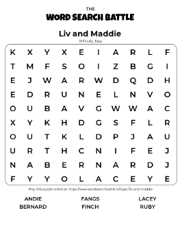 Printable Liv and Maddie Word Search