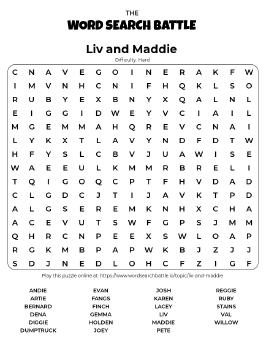 Printable Hard Liv and Maddie Word Search