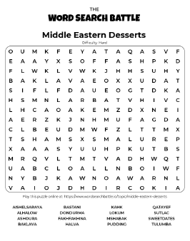 Printable Hard Middle Eastern Desserts Word Search