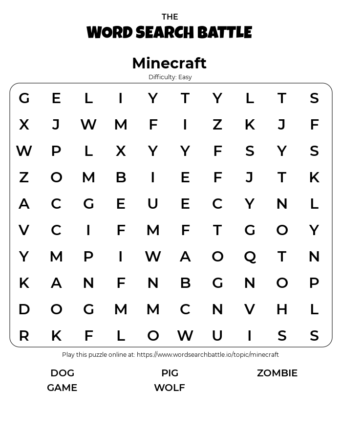 printable minecraft word search