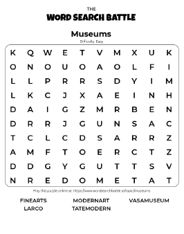 Printable Easy Museums Word Search
